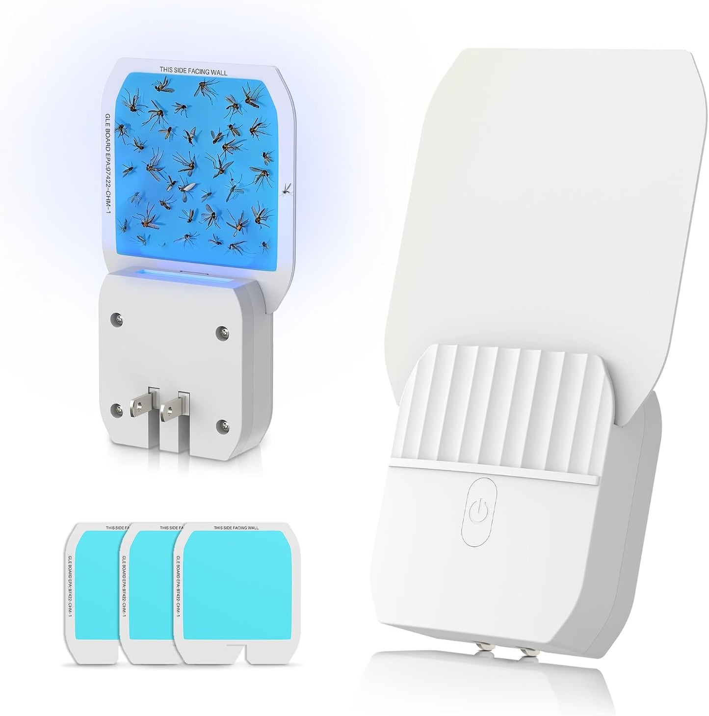 Fruit Fly Traps,Plug in Fly Trap with UV Light & Glue Cards,Fly Trap Indoors for Gnats, Mosquitoes,Moths & More,Insect Trapper for House Kitchen Garage, 1 Pack & 3 Refills