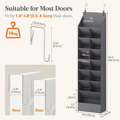Lifewit 6 Tier Over the Door Shoe Organizer with 11 Large Deep Pockets, Fabric Hanging Shoes Shelf for Closet, Dorm Storage, Fit Up to 12 Pair Shoe Rack Holder for Sneakers, Boots, Gray