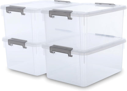 Citylife 57 QT Plastic Storage Bins with Double-Opening Lids, Storage Containers for Organizing, Large Clear Storage Box for Closet, Blankets, 2 Packs