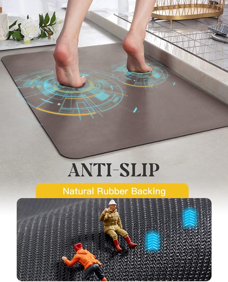 MontVoo -Bath Mat-Rubber Backing Non SlipThin Bathroom Rugs Fit Under Door- Quick Dry Absorbent Faux Suede Surface Grey Bathroom Floor Mats-Shower Rug for in Front of Bathtub Shower Gray 16x24