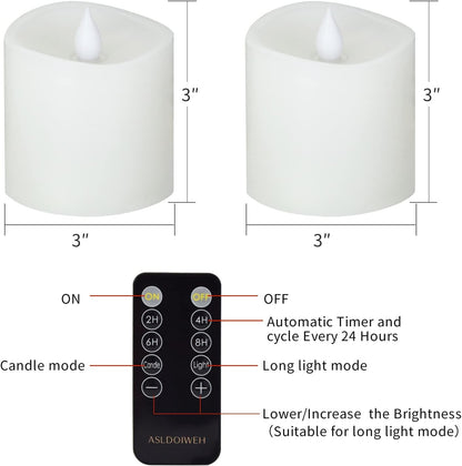 3x3 Flickering Flameless Candles Set of 2, 2AA Battery Life 600 Hours Battery Candles Flickering with Timer,3 inch Flameless Candles with Remote for Indoor/Outdoor, Ivory