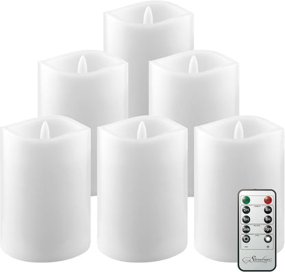Stonebriar 6 Count White Real Wax 3x3 Flameless LED Pillar Candles with Remote and Timer