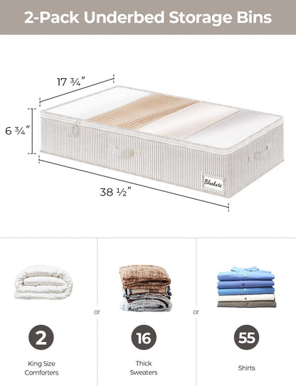 StorageWorks Large Under Bed Storage Containers with Handles and Label Holder, 2 Pack Ultra-thick Fabric Underbed Bins, Closet Organizer for Clothes, Blankets, Sweater