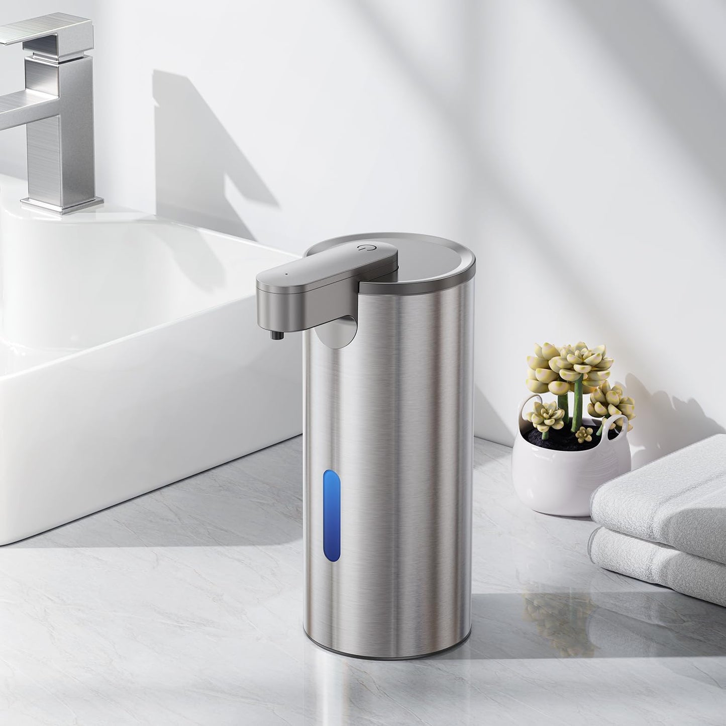 Fantictas Automatic Foaming Soap Dispenser Touchless, Stainless Steel 11.5 oz 3 Levels Adjustable Hand Soap Dispenser with Rechargeable Sensor Pump for Kitchen & Bathroom Liquid Soap
