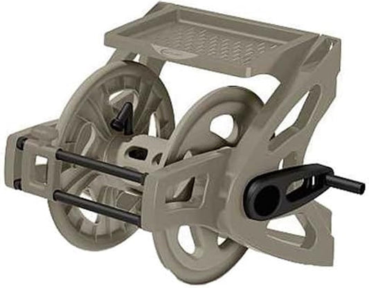 Suncast Slide Trak Garden Hose Reel, Wall-Mount Holder with Storage Tray, Dark Taupe - Outdoor Mounted Organizer for 175 Ft of 5/8" Standard Vinyl Water Hoses in Lawn and Yard