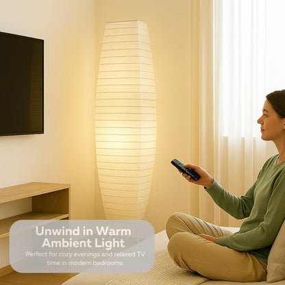 LIGHTACCENTS 50” Rice Paper Standing Lamp – Modern Japanese Floor Lamp with Chrome Base, White Shade, Foot Pedal Switch – Floor Lamps for Living Room, Bedroom, or Meditation Space