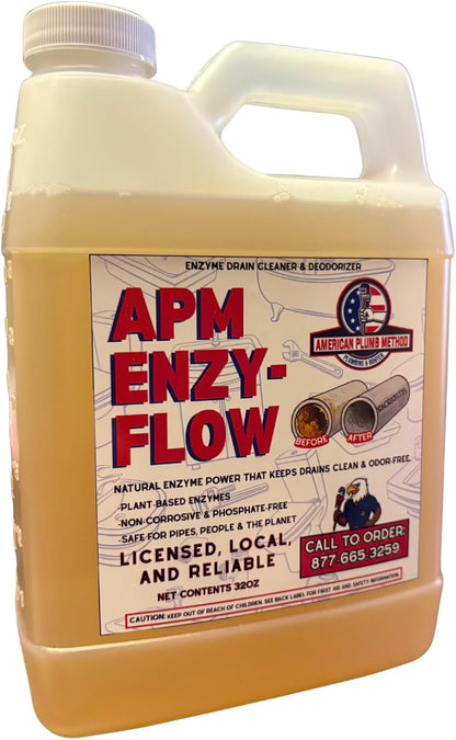 APM ENZY-FLOW Professional-Grade Drain Maintenance Enzyme Formula | Helps Break Down Grease, Soap Scum & Food Residue | Pipe-Safe Odor Control for Drains, Sewer & Septic Systems