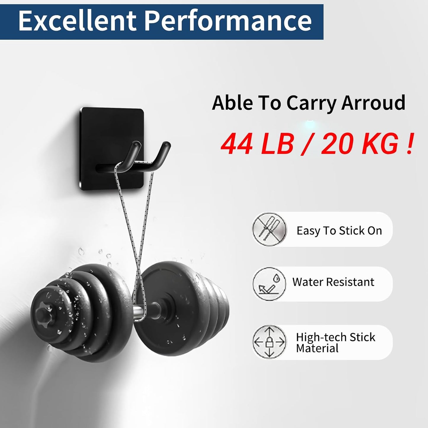 Hawsam 6 Pack Self Adhesive Wall Hooks for Hanging Heavy Duty 44LB(Max) Adhesive Towel Hooks 304 Stainless Steel Sticky Hooks for Robe Coat, Waterproof Shower Hooks for Bathroom Kitchen