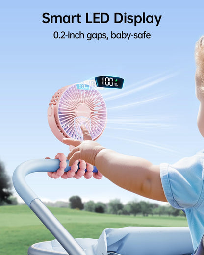 SWEETFULL [2026 Upgrade Portable Stroller Fan with LED Display, 4 Speed Rechargeable Mini Clip On Fan, 360° Rotate Flexible Tripod Better Cooling Small Baby Fan for Car Seat Crib Travel Treadmill