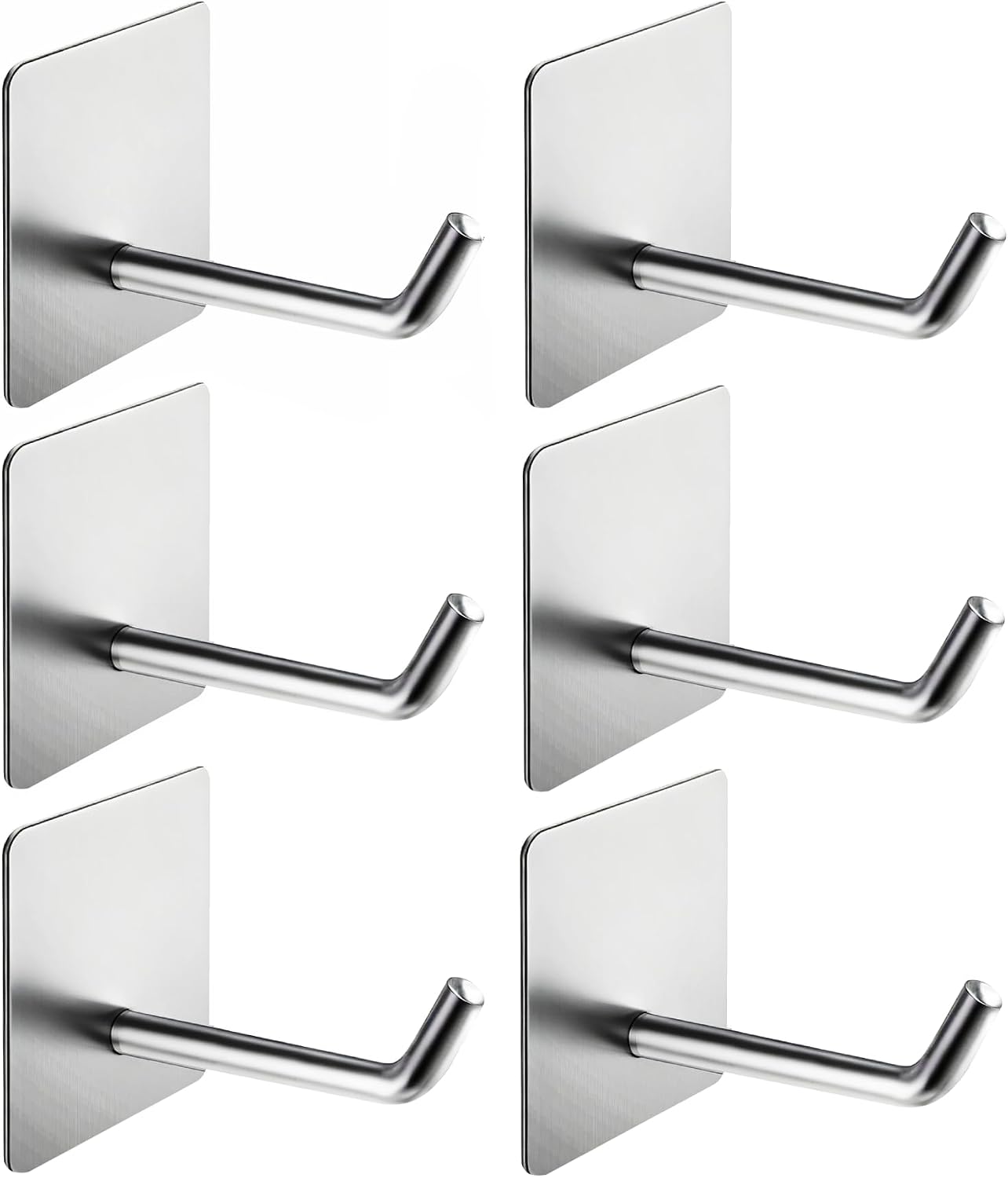 Hawsam 6 Pack Self Adhesive Wall Hooks for Hanging Heavy Duty 44LB(Max) Adhesive Towel Hooks 304 Stainless Steel Sticky Hooks for Robe Coat, Waterproof Shower Hooks for Bathroom Kitchen