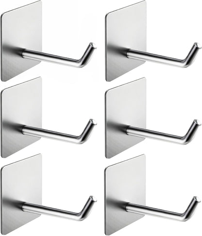 Hawsam 6 Pack Self Adhesive Wall Hooks for Hanging Heavy Duty 44LB(Max) Adhesive Towel Hooks 304 Stainless Steel Sticky Hooks for Robe Coat, Waterproof Shower Hooks for Bathroom Kitchen