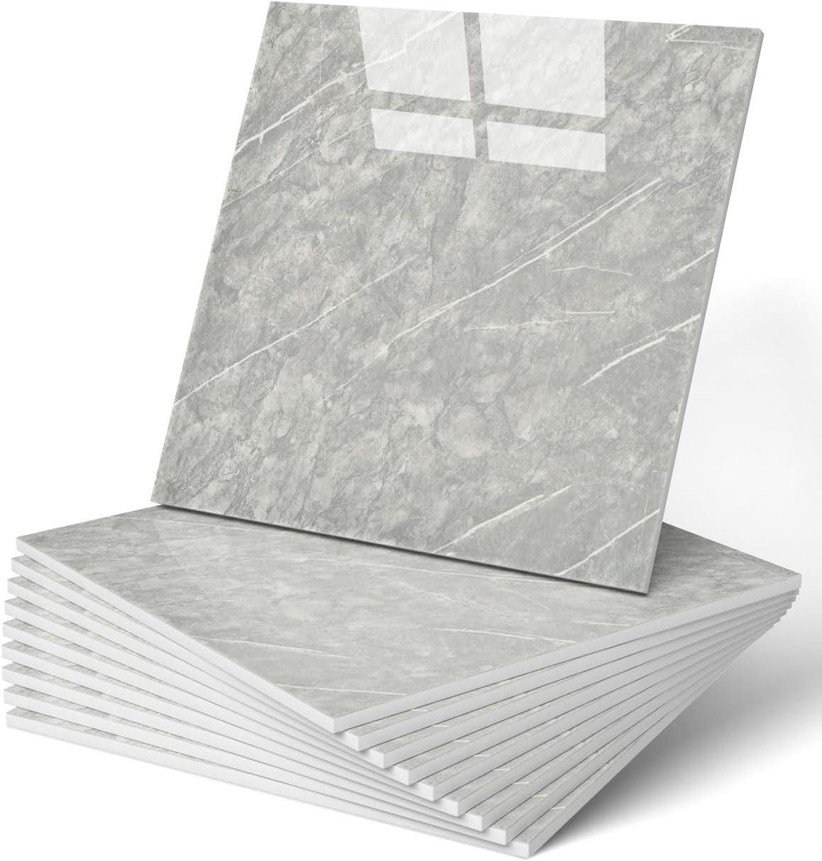 WADILE 10pcs Peel and Stick Shower Waterproof Marble Tiles Wall Panels, 11.8"x11.8" Self-Adhesive Backsplash, for Home Bathroom, Kitchen, Living Room White (Not Real Tile)