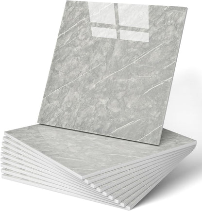 WADILE 10pcs Peel and Stick Shower Waterproof Marble Tiles Wall Panels, 11.8"x11.8" Self-Adhesive Backsplash, for Home Bathroom, Kitchen, Living Room White (Not Real Tile)