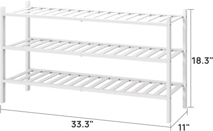 viewcare 3-Tier Black Bamboo Shoe Rack for Entryway, Stackable | Foldable | Natural, Shoe Shelf Storage Organizer for Hallway Closet, Free Standing Shoe Racks for Indoor Outdoor