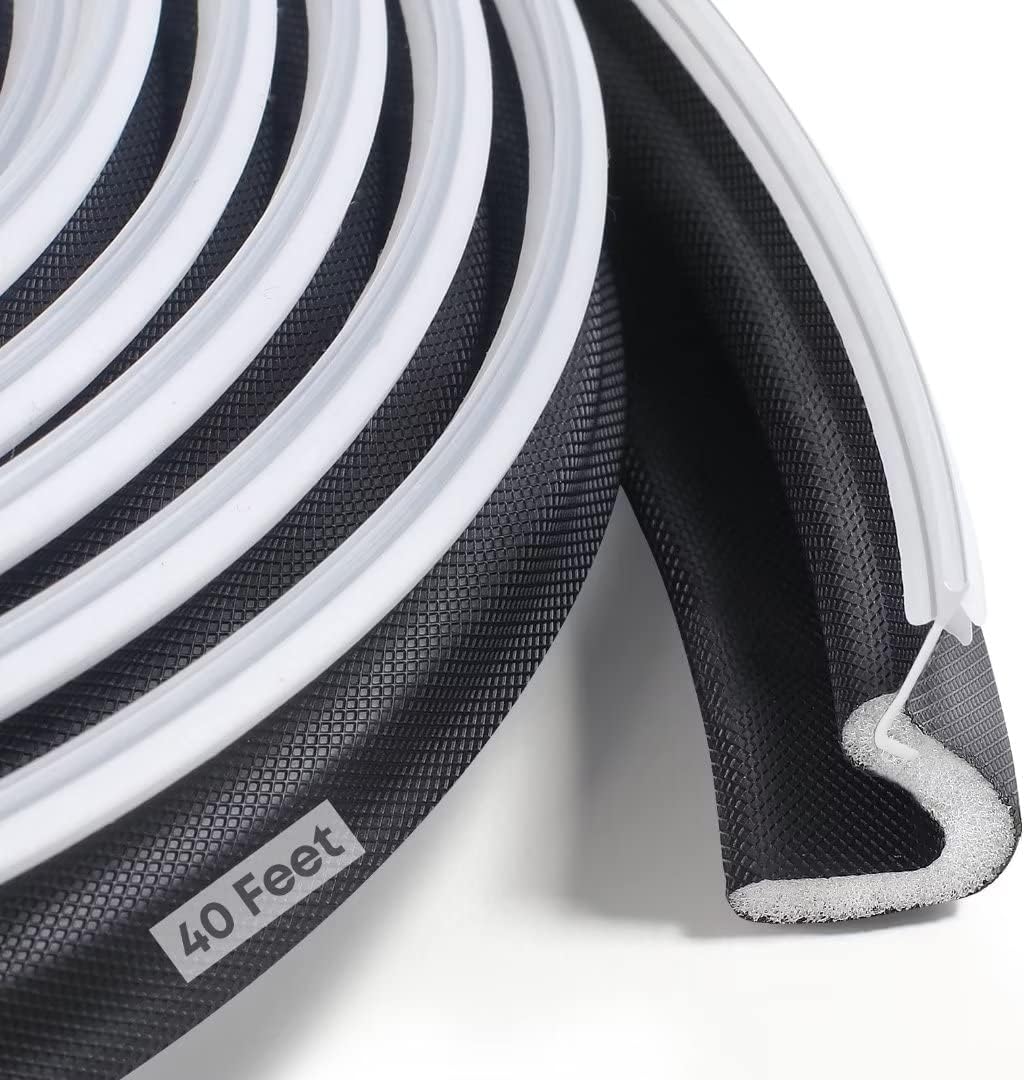 40FT Kerf V‑Shaped Weather Stripping Door Seal, Press‑in Seal for Pre‑Cut Slot Doors, Not Self‑Adhesive, Soundproof Draft Blocker for Exterior Front Doors, Fits Large Gaps, Easy DIY Install (White)