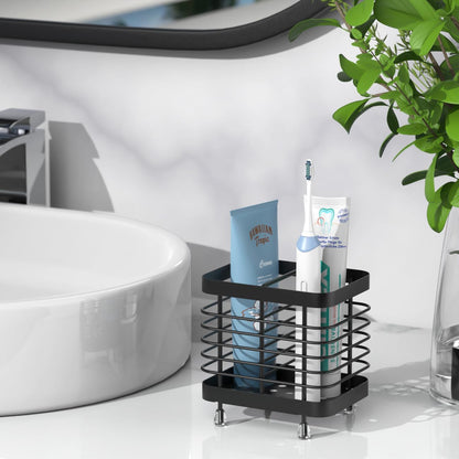 Luxspire Toothbrush Holders for Bathroom, Stainless Steel Electric Toothbrush Holder Wall Mounted, Shower Toothbrush Toothpaste Holder, Bathroom Organizer Essentials, 2 Slots, Black
