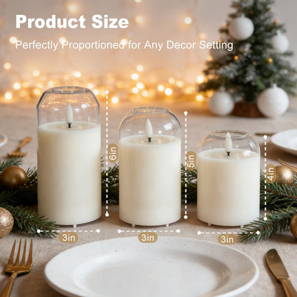 LEDHOLYT Rechargeable Flameless Glass Pillar Candles–Gifts for Women,–Set of 3, Realistic Flickering LED Light,Remote & Timer, Ideal for Living Room, Bedroom & Festival Wedding Home Party Decor