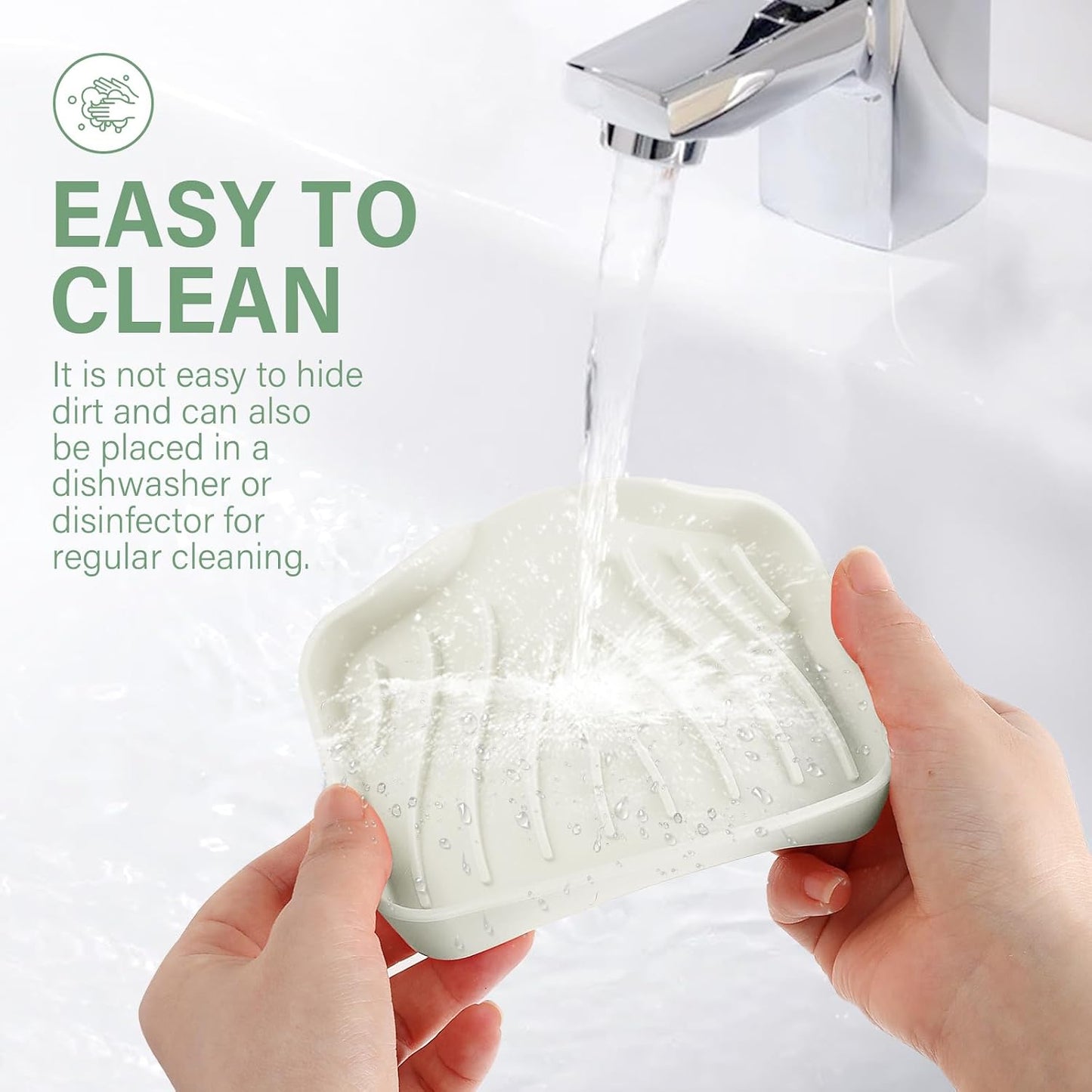2PCS Self Draining Soap Holder,Spofit Silicone Soap Dish, Suitable for for Kitchen, Bathroom, Shower, Bath Tub,Soap Container (White)