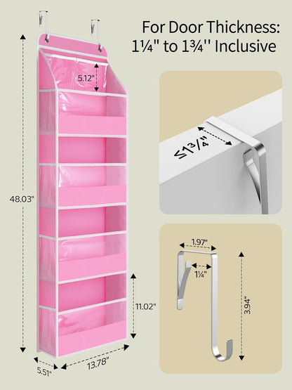 Yecaye 5 Tier Over the Door Organizer, Swing-proof Door Organizer Hanging with Clear PVC Windows, Behind the Door Storage for Bedroom Nursery Closet Laundry Pantry Bathroom, Grey