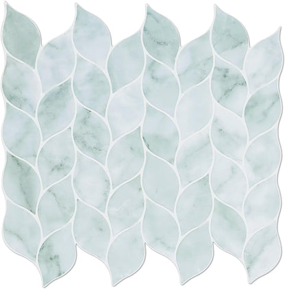 Tilingview 10 Pcs Vinyl Leaf Peel and Stick Tile for Kitchen Backsplash, Premium Self-Adhesive Tiles Plastic Wall Stickers Art Mosaics (Blue Gray)