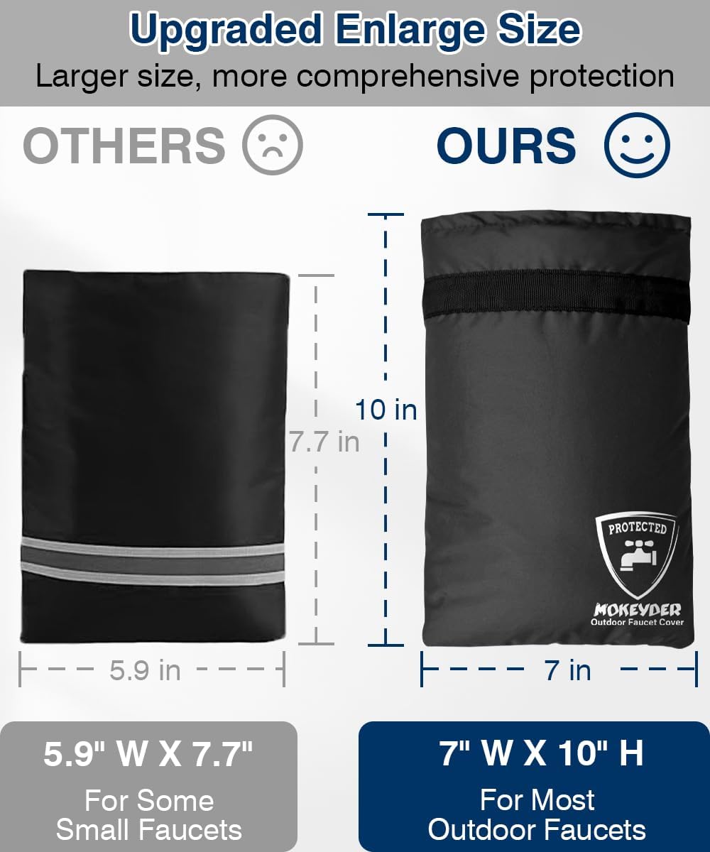 Enlarge Outdoor Faucet Cover for Winter Freeze Protection, 13” W x 25" H Hose Bib Covers Socks for Garden Lawn Faucets & Yard Hydrant, Reusable Long Insulated Spigot Cover, Black, 1 Pack