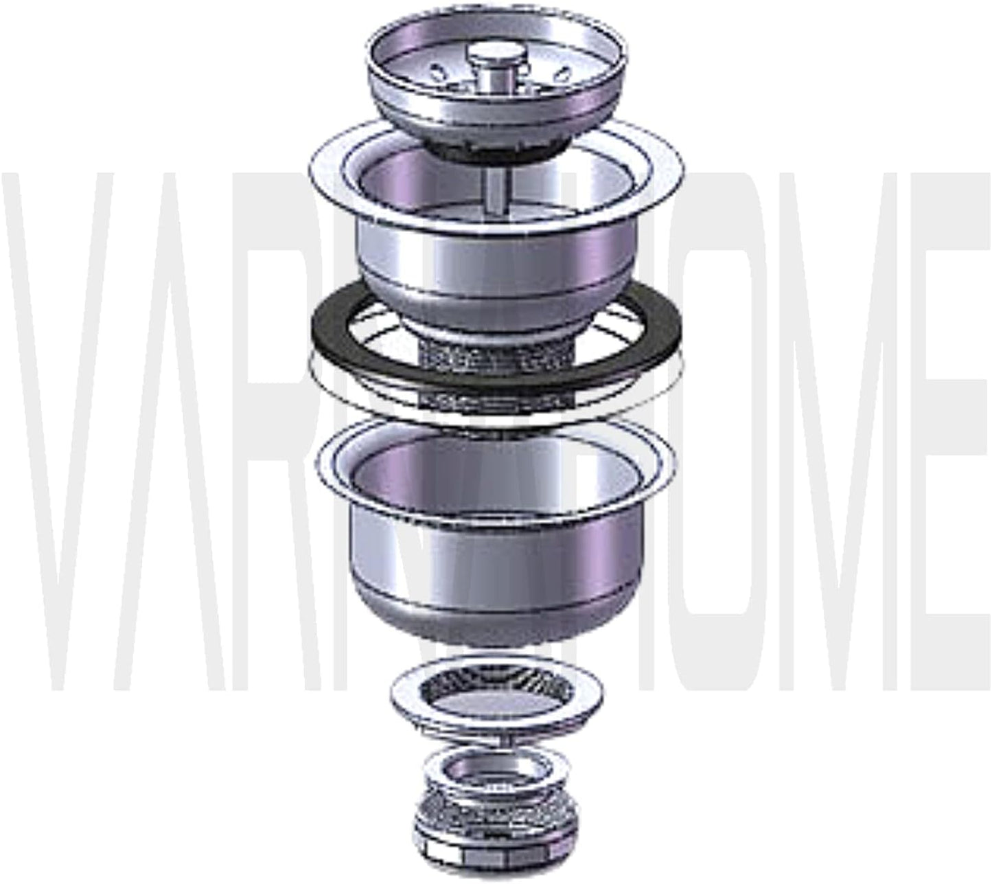 3-1/2 Deep Cup Kitchen Sink Drain Assembly, 304 Stainless Steel Construction With Fixed Post Basket and Long Extended Shank/CAS Approved and White Finish