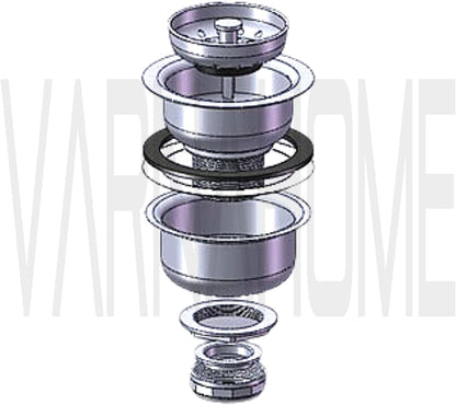 3-1/2 Deep Cup Kitchen Sink Drain Assembly, 304 Stainless Steel Construction With Fixed Post Basket and Long Extended Shank/CAS Approved and White Finish