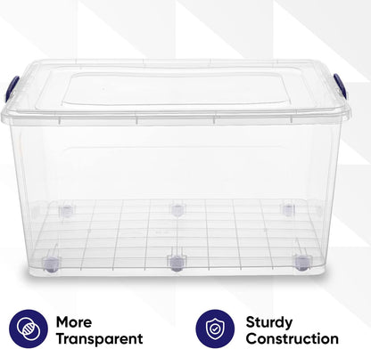 Superio Under Bed Storage Containers with Wheels (2 Pack), Flat Clear Storage Bin Stackable Large Storage Latch Box with Lids Store Cloths, Bedding, Linen, For Under The Bed, Garage, Home
