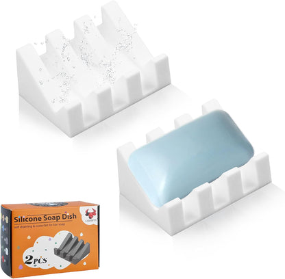 Self Draining Soap Dish Holder,Silicone Soap Dish,for Bathroom,Kitchen, Sponges，Can Extend Soap Life，Keep Soap Bars Dry and Easy Cleaning (White,1-Pack) - Colors A