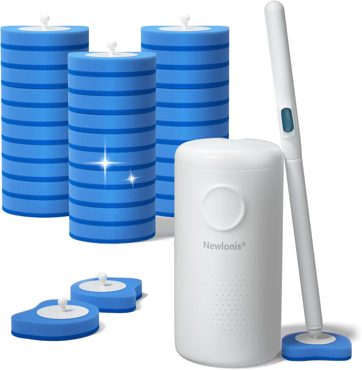 Newlonis® Disposable Toilet Brush, 32 Scented Refills, Wall-Mounted | Touch-Free, Toilet Cleaning Supplies
