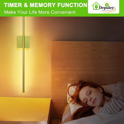 Depuley Battery Operated Wall Sconce: Set of 2 Wireless Wall Lights with 10000mAh Dimmable Bulbs and Remote for Bedroom - Rechargeable 15 Colors Gold Wall Lamp for Living Room Hallway