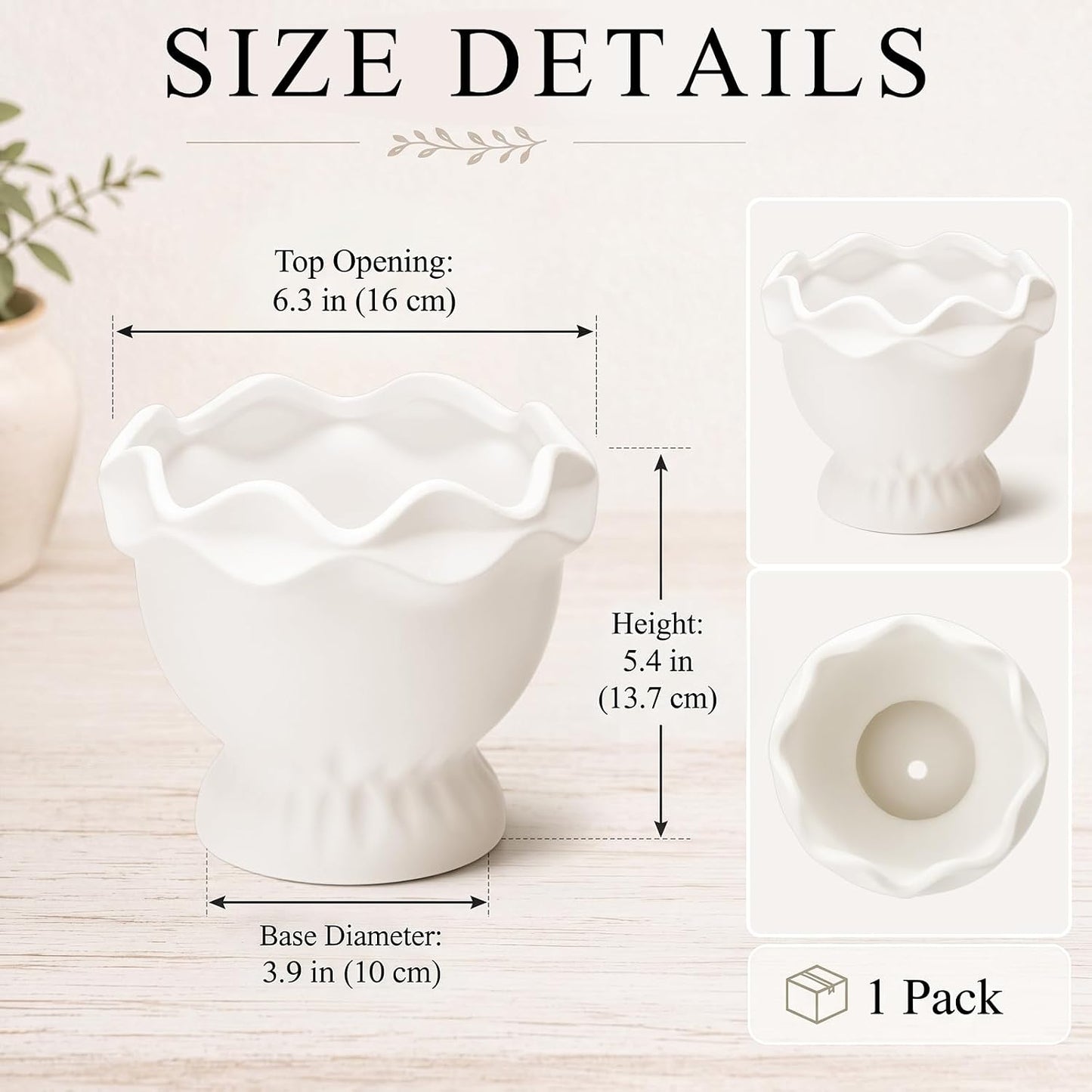 3 Pack White Ceramic Vase Set Small Rustic Decorative Vases Home Decor Wavy Edge Modern Flower Vases for Farmhouse Table Centerpiece Living Room Kitchen Bedroom (5.7,6.7,7.9in,Elegant)