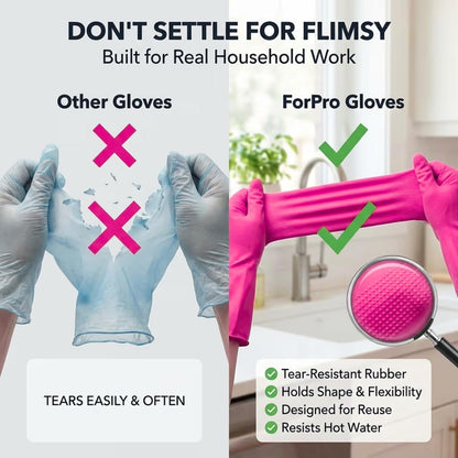 ForPro Natural Rubber Gloves, 6 Pairs Reusable Multi-Purpose Household Cleaning Gloves with Soft Inner Lining, Waterproof & Chemical-Resistant, Wild Cherry, Small