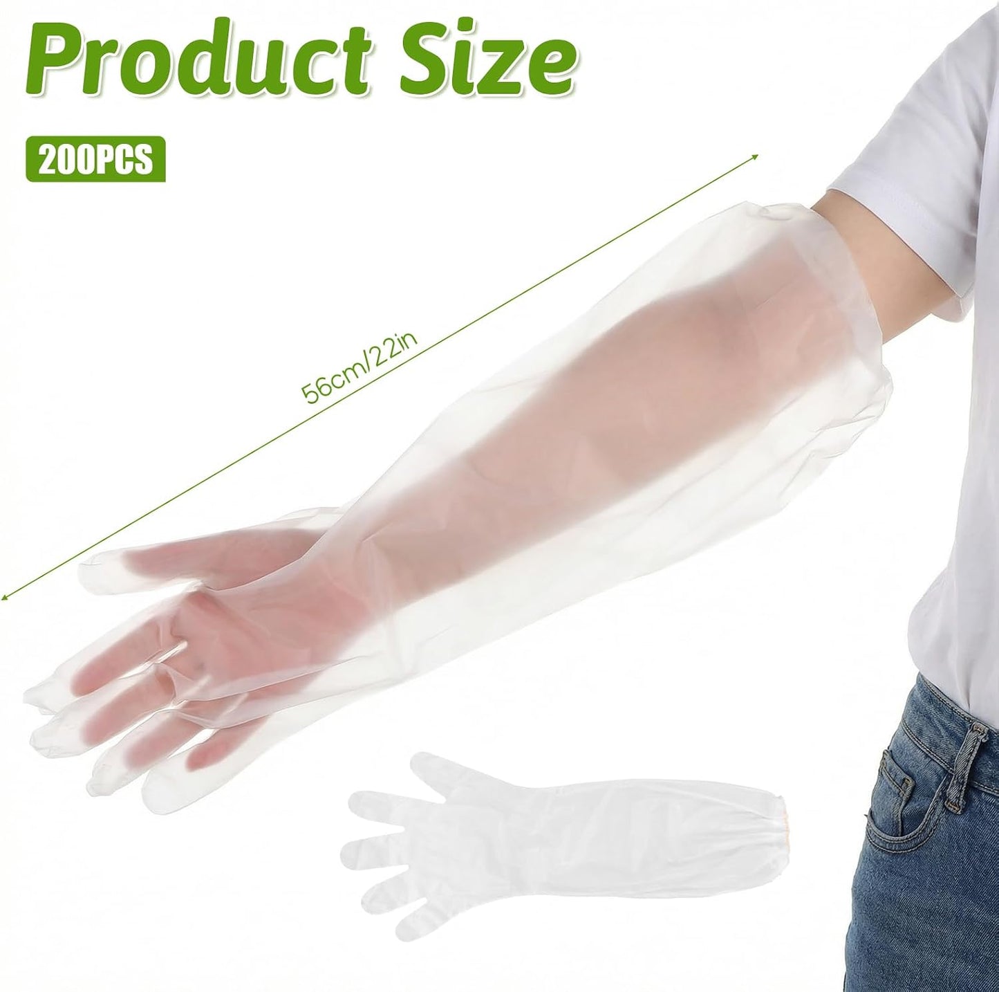 200 Pcs Long Sleeve Cleaning Gloves, Reusable & Waterproof Protective Rubber Gloves Elbow Length Long Plastic Glove for Household Duties, Kitchen, Dishwashing, Gardening - 22 Inch
