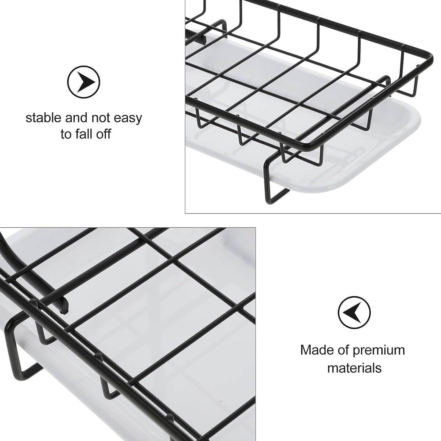 Uonlytech Kitchen Sponge Dishcloth Rack, Dual-Purpose Wall-Mounted and Counter Storage with Two Black Rods, Draining Sponge Rag Holder for Kitchen Cleaning and Organization