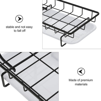 Uonlytech Kitchen Sponge Dishcloth Rack, Dual-Purpose Wall-Mounted and Counter Storage with Two Black Rods, Draining Sponge Rag Holder for Kitchen Cleaning and Organization