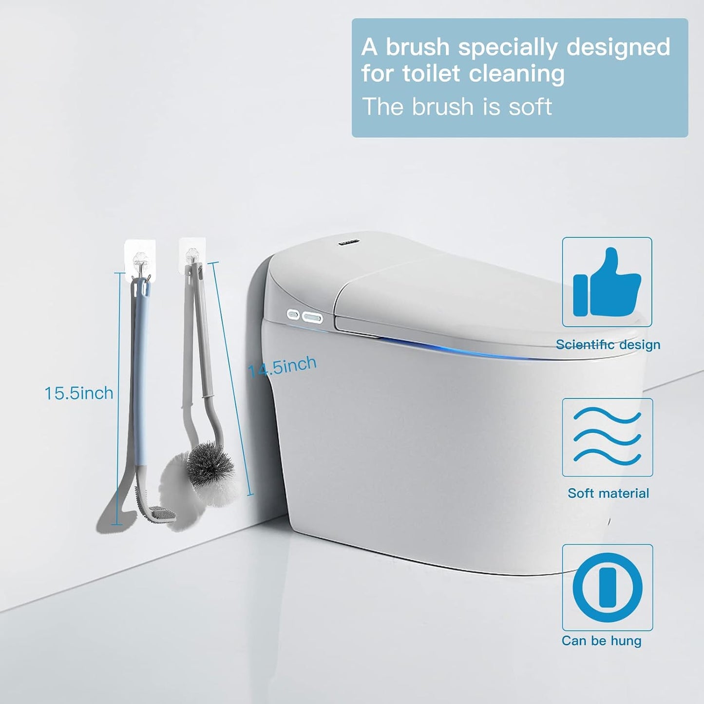 2Pcs Toilet Brush, Slim Compact Bathroom Toilet Scrubber No Dead Corners Silicone Toilet Brush, Curved Design Angled Toilet Cleaner Brush Scrubber for Deep Cleaning
