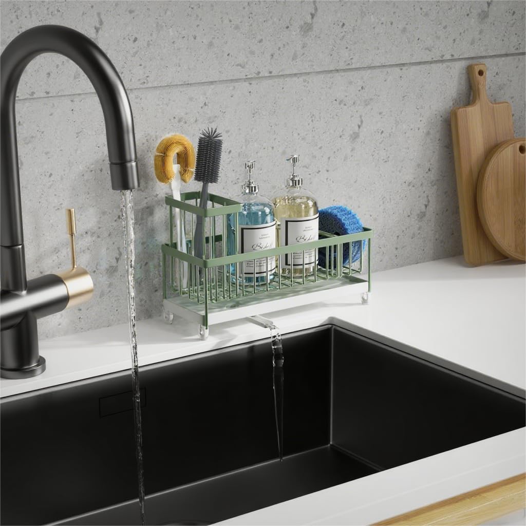 Moforoco Extra Large Sponge Holder for Kitchen Sink Organizer Caddy, Dish Brush Scrubber Holder,Stainless Steel Sink Box Utensil Holder,Soap Dispenser Set Tray Counter Accessories & Storage Rack