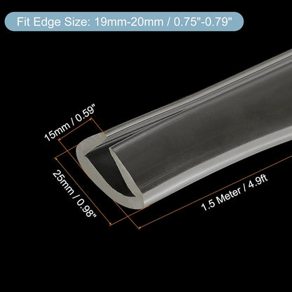 uxcell U Channel Edge Trim, 4.9ft Length Soft Rubber Guard Seal Strip Edge Protector Fit for 1-2mm Edge, (9/32" W x 5/32" H) Clear
