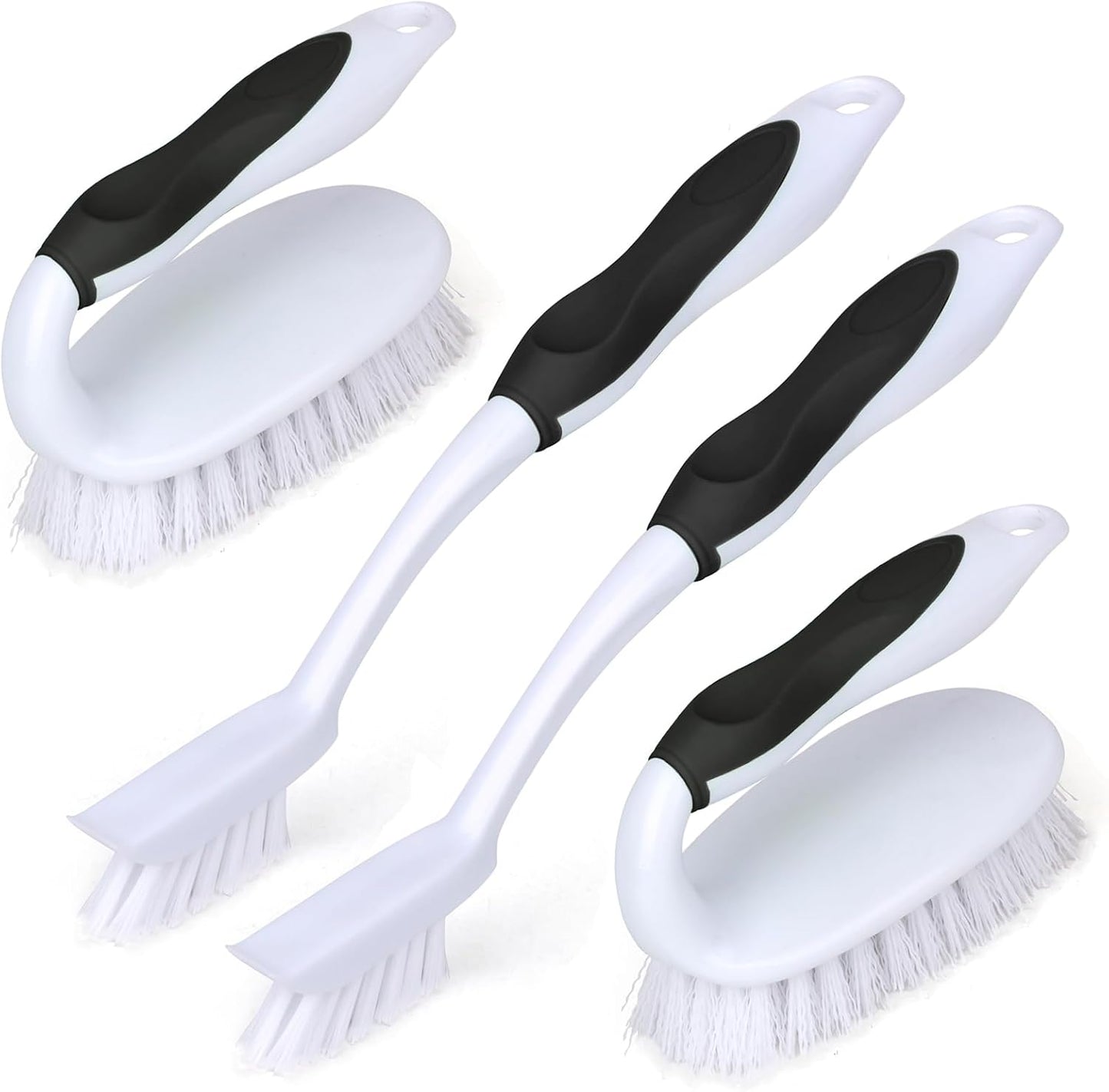 Scrub Brush Set, 4 Pack Deep Cleaning Brush Kit - 2 Scrub Brush, 2 Tile & Grout Brush with Built-in Scraper, Household Commercial Scrubber for Floor, Shower, Pool Wall, Tub (Green)