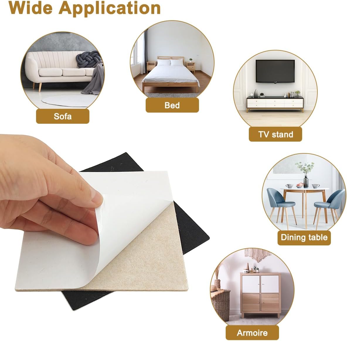 10 Pcs Felt Furniture Pads, 5 x 5 inch, Self Adhesive Felt Pads, Large Non Slip Felt Sheets Protectors for Hardwood Wood Floors Heavy Duty Chair Wall Furniture Feet Laminate Flooring, Beige/Black