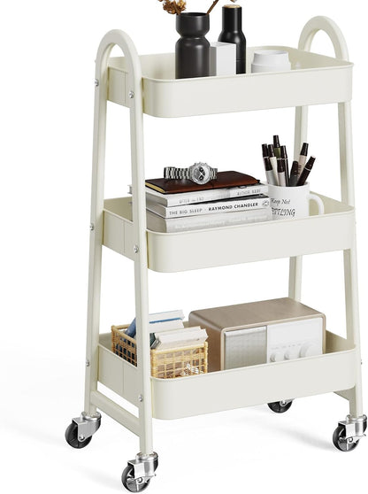 OLIXIS Metal 4 Tiers Utility Rolling Cart, Mobile Storage Shelf with Lockable Caster Wheels, Organization for Livingroom, Bathroom, Kitchen, & Narrow Places, 4-Tier Green