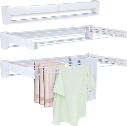 Wall Mounted Clothes Drying Rack 27.56", Foldable Retractable Garment Hanger with Towel Pole, Heavy Duty Space Saving Laundry Drying Rack for Balcony, Laundry Room, Bedroom, Bathroom (no towel pole)