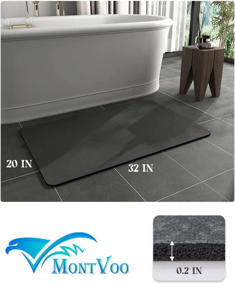 MontVoo -Bath Mat-Rubber Backing Non SlipThin Bathroom Rugs Fit Under Door- Quick Dry Absorbent Faux Suede Surface Grey Bathroom Floor Mats-Shower Rug for in Front of Bathtub Shower Gray 16x24