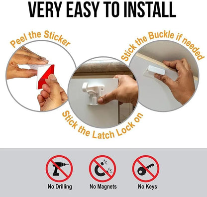 Invisible Baby Proofing Cabinet Latch Locks, 10 Pack, No Drilling or Tools Required, Works with Most Cabinets and Drawers, Countertop Overhangs, Highly Secure