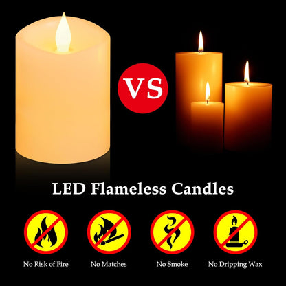 3"x4" Flickering Flameless Battery Candles with Timer, White Realistic LED Pillar Candles, Set of 2 Large Remote-Operated Candles for Home Indoor/Outdoor & Holiday Decor