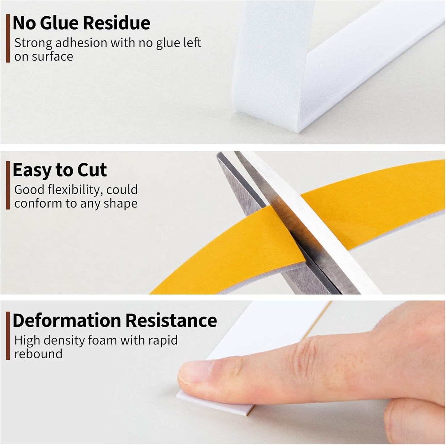 Yotache Weather Stripping Door Seal Strip White 3/8" x1/8", 50Ft Total, Foam Insulation Tape Gasket for Door Frame and Windows, 3 Rolls x 16.5Ft