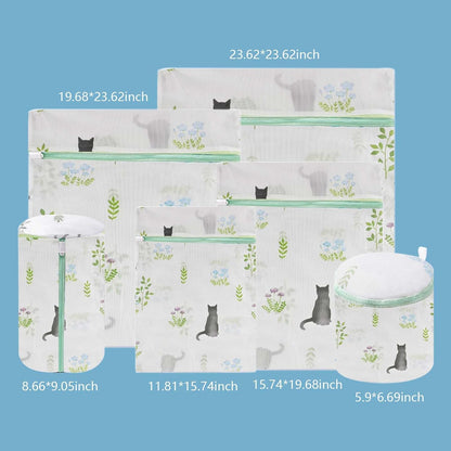 6 Pack Mesh Laundry Bags for Delicates, 6 Sizes Secure Zipper (Mr. Cat)