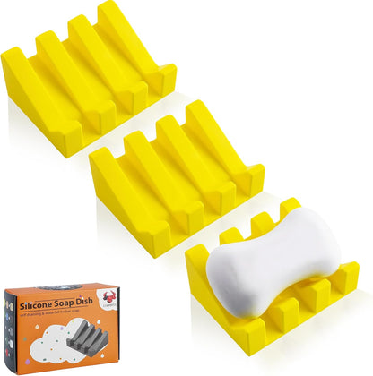 Self Draining Soap Dish Holder,Silicone Soap Dish,for Bathroom,Kitchen, Sponges，Can Extend Soap Life，Keep Soap Bars Dry and Easy Cleaning (White,1-Pack) - Colors A