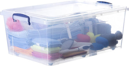 Superio Under Bed Storage Containers with Wheels (2 Pack), Flat Clear Storage Bin Stackable Large Storage Latch Box with Lids Store Cloths, Bedding, Linen, For Under The Bed, Garage, Home